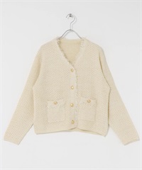 粗花呢V領開襟衫(米白色-FREE-OFF WHITE)