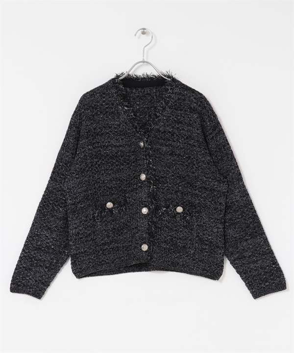 粗花呢V領開襟衫(黑色-FREE-BLACK)