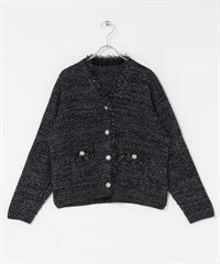 粗花呢V領開襟衫(黑色-FREE-BLACK)