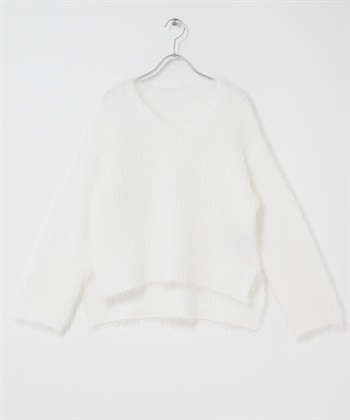 絨毛V領針織衫(白色-Free-WHITE)