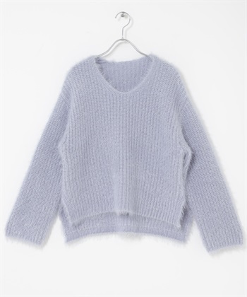 絨毛V領針織衫(薩克斯藍-Free-其他藍色)