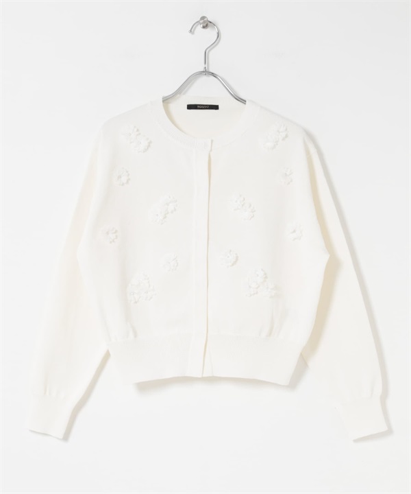 立體花朵開襟衫(米白色-Free-OFF WHITE)