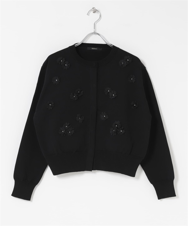 立體花朵開襟衫(黑色-Free-BLACK)