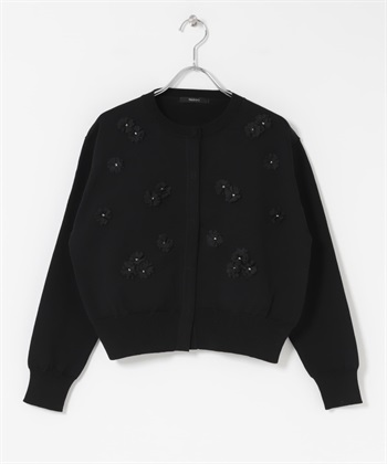 立體花朵開襟衫(黑色-Free-BLACK)