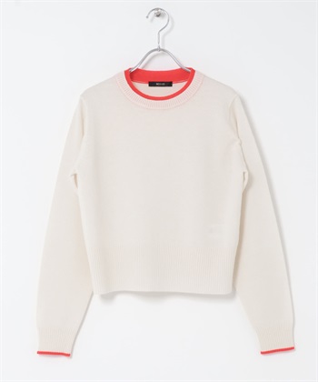 混喀什米爾配色設計短版針織衫(米色x橘色-FREE-其他白色)