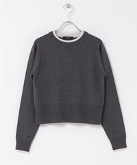 混喀什米爾配色設計短版針織衫(灰色x米色-FREE-其他灰色)