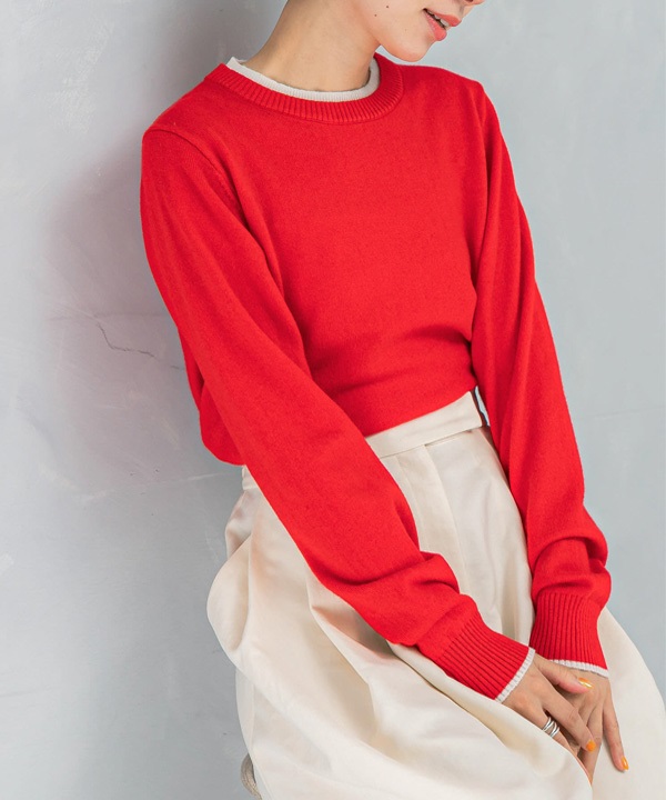 混喀什米爾配色設計短版針織衫