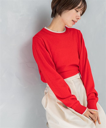 混喀什米爾配色設計短版針織衫