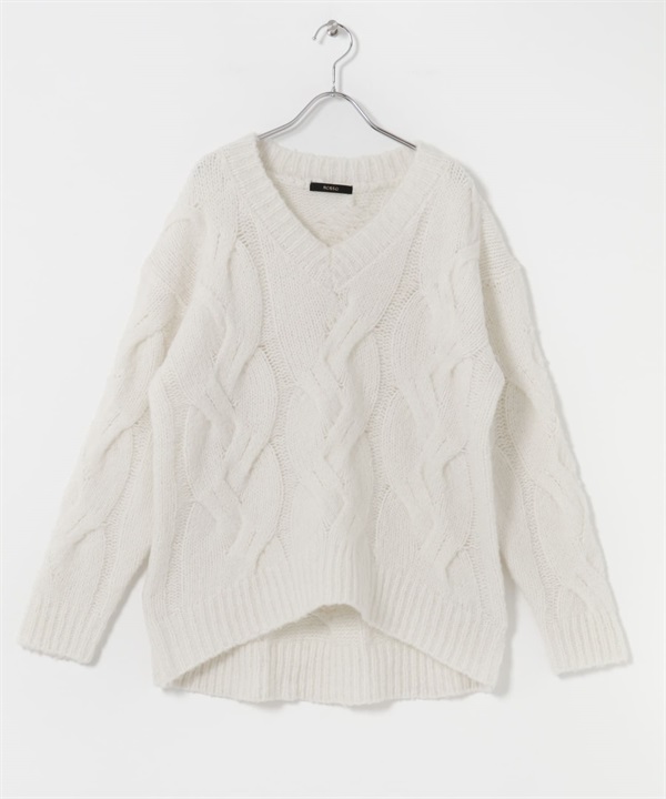 羊毛混喀什米爾麻花針織衫(米色-Free-OFF WHITE)