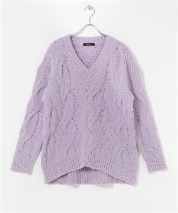 羊毛混喀什米爾麻花針織衫(紫色-Free-PURPLE)