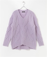 羊毛混喀什米爾麻花針織衫(紫色-Free-PURPLE)