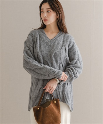 羊毛混喀什米爾麻花針織衫