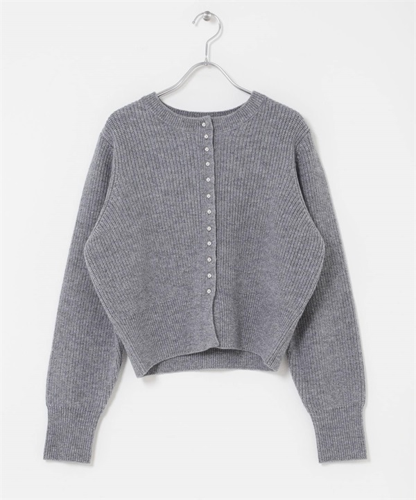 珠扣設計針織開襟衫(灰色-FREE-GRAY)