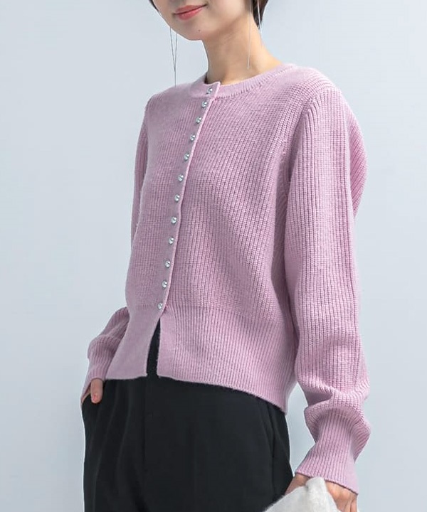 珠扣設計針織開襟衫