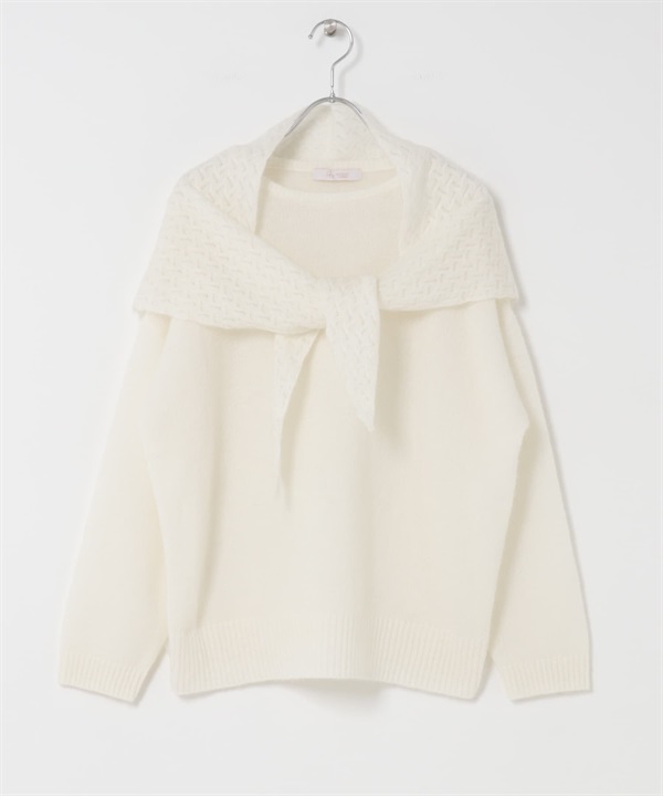 F by ROSSO 馬海毛針織衫 × 針織領巾(米白色-FREE-OFF WHITE)