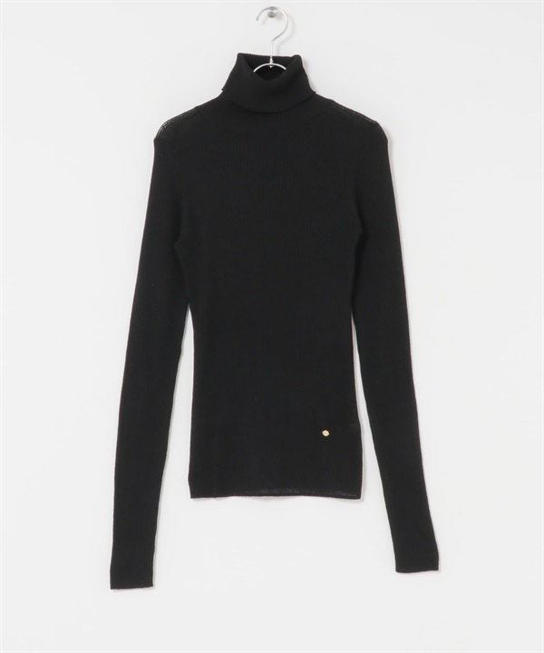 F by ROSSO 可水洗透膚羅紋高領針織衫(黑色-FREE-BLACK)