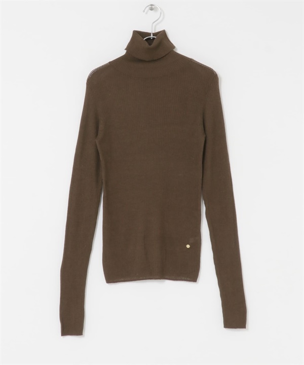 F by ROSSO 可水洗透膚羅紋高領針織衫(棕色-FREE-BROWN)