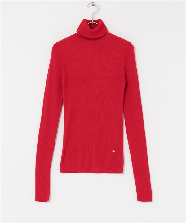 F by ROSSO 可水洗透膚羅紋高領針織衫(紅色-FREE-RED)