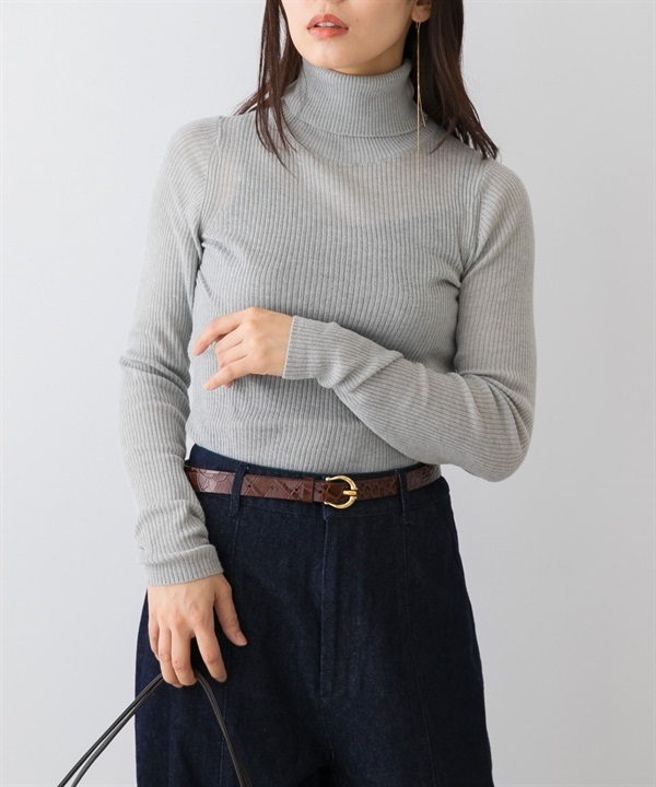 F by ROSSO 可水洗透膚羅紋高領針織衫