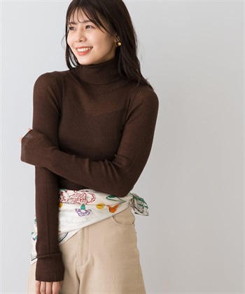 F by ROSSO 可水洗透膚羅紋高領針織衫