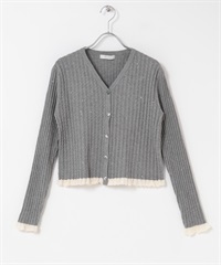 F by ROSSO 亮片荷葉邊羅紋開襟衫(灰色-FREE-GRAY)