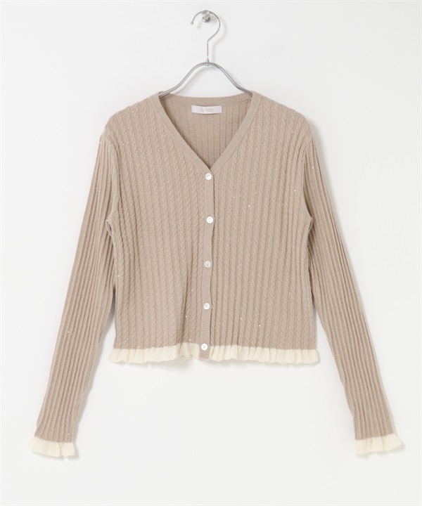 F by ROSSO 亮片荷葉邊羅紋開襟衫(膚色-FREE-BEIGE)