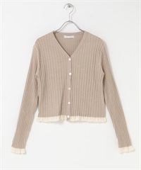 F by ROSSO 亮片荷葉邊羅紋開襟衫(膚色-FREE-BEIGE)