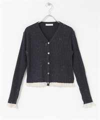 F by ROSSO 亮片荷葉邊羅紋開襟衫(藏青色-FREE-NAVY)