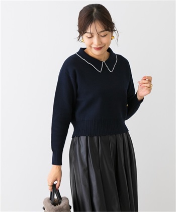 F by ROSSO 棉混喀什米爾珍珠領針織衫