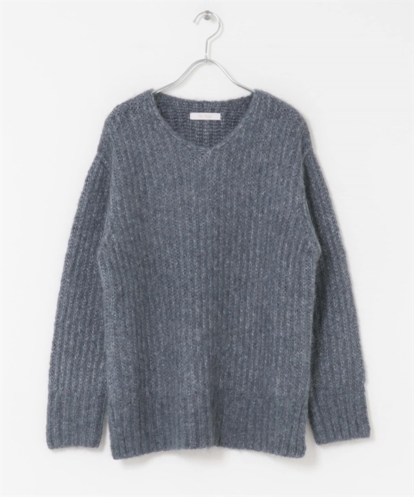 F by ROSSO 混色紗V領針織衫(藍灰色-FREE-其他灰色)