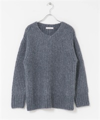 F by ROSSO 混色紗V領針織衫(藍灰色-FREE-其他灰色)