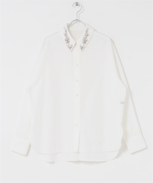 2WAY寶石領寬版襯衫(白色-FREE-WHITE)