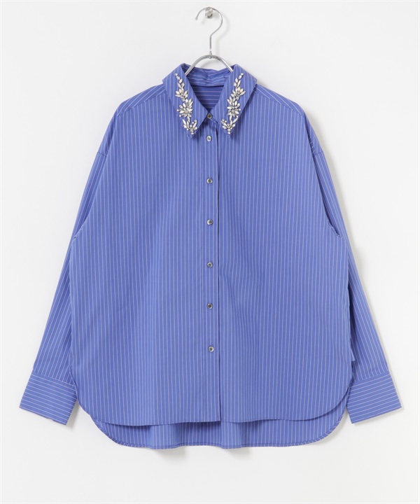 2WAY寶石領寬版襯衫(藍色-FREE-BLUE)