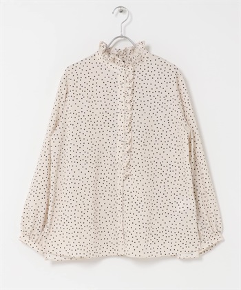 荷葉邊立領襯衫(點點-Free-OFF WHITE)