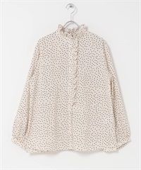 荷葉邊立領襯衫(點點-Free-OFF WHITE)