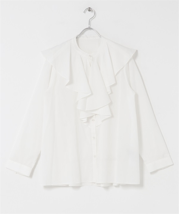 荷葉領襯衫(白色-FREE-WHITE)