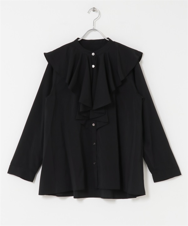 荷葉領襯衫(黑色-FREE-BLACK)