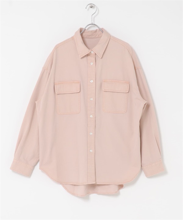 牛仔寬版襯衫(粉紅色-FREE-其他粉色)