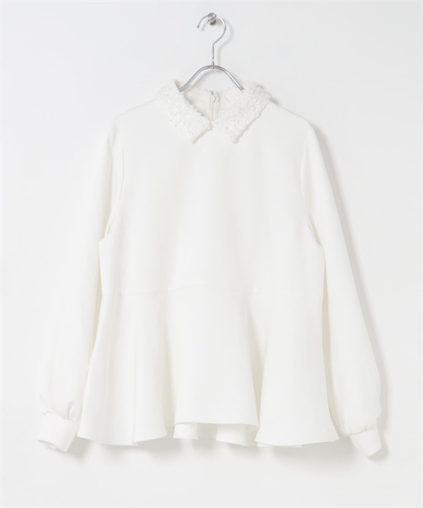 F by ROSSO 蕾絲領荷葉下襬罩衫(米白色-FREE-OFF WHITE)