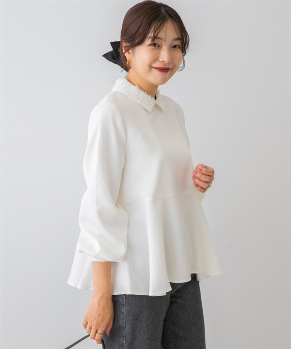 F by ROSSO 蕾絲領荷葉下襬罩衫