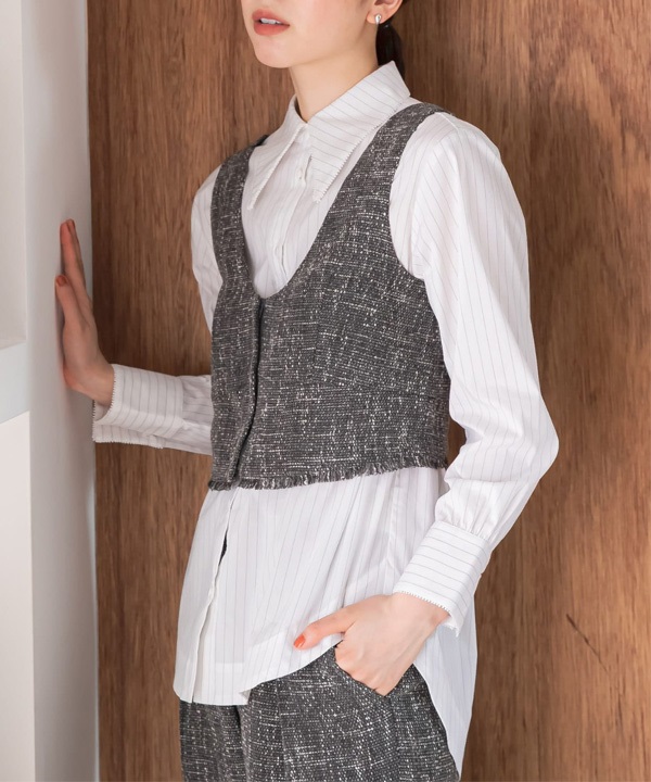 F by ROSSO 蕾絲滾邊大領片襯衫