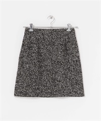 日本製毛圈紗粗花呢迷你裙(米色x黑色-38-其他黑色)