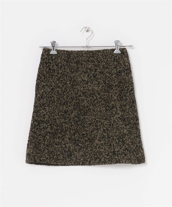 日本製毛圈紗粗花呢迷你裙(駝色x黑色-38-其他膚色)