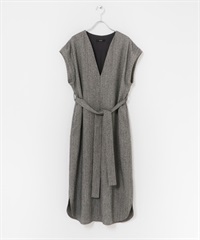 腰帶設計背心裙(灰色-FREE-GRAY)