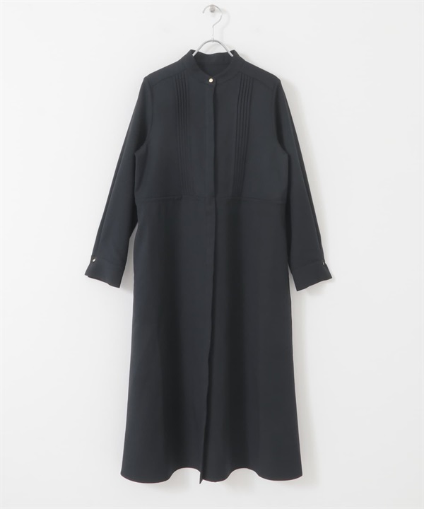 細褶直筒洋裝(藏青色-FREE-NAVY)