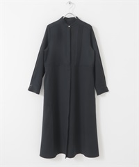 細褶直筒洋裝(藏青色-FREE-NAVY)