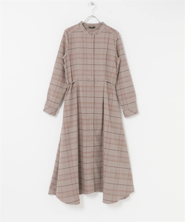 下襬不規則設計洋裝(棕色/格紋-FREE-BROWN)