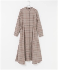 下襬不規則設計洋裝(棕色/格紋-FREE-BROWN)