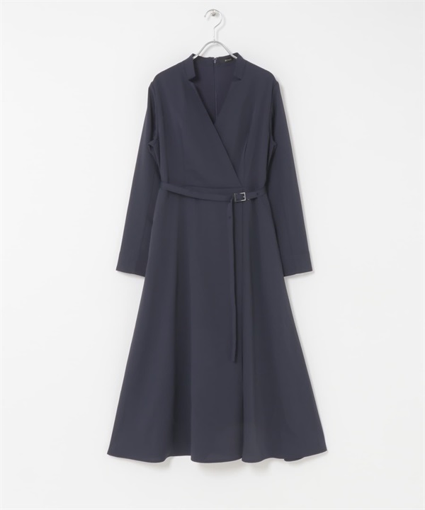 腰帶設計圍裹式洋裝(藏青色-FREE-ROYAL BLUE)