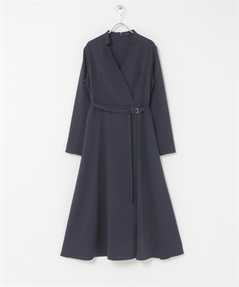 腰帶設計圍裹式洋裝(藏青色-FREE-ROYAL BLUE)